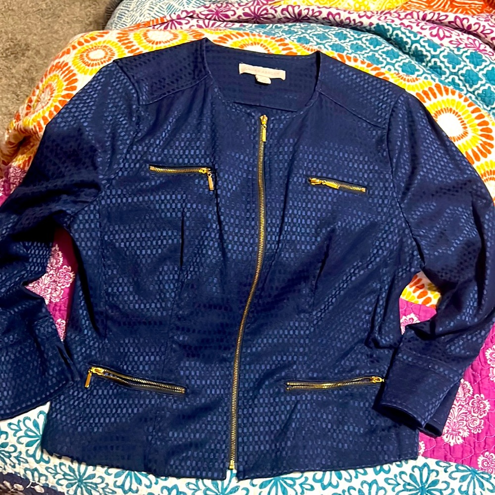 Laura Ashley blue blazer with 4 zipper useable pockets size Petite Large